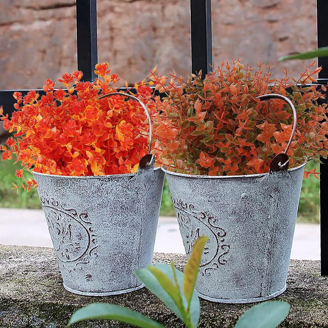 8 Bundles Artificial Fall Flowers No Fade Faux Autumn Plants, Fake Indoor Outdoor Greenery Decorations for Thanksgiving Christmas Wedding Party Home Garden Fireplace Décor(Fall Eucalyptus)