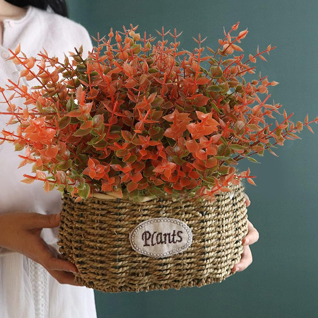 8 Bundles Artificial Fall Flowers No Fade Faux Autumn Plants, Fake Indoor Outdoor Greenery Decorations for Thanksgiving Christmas Wedding Party Home Garden Fireplace Décor(Fall Eucalyptus)