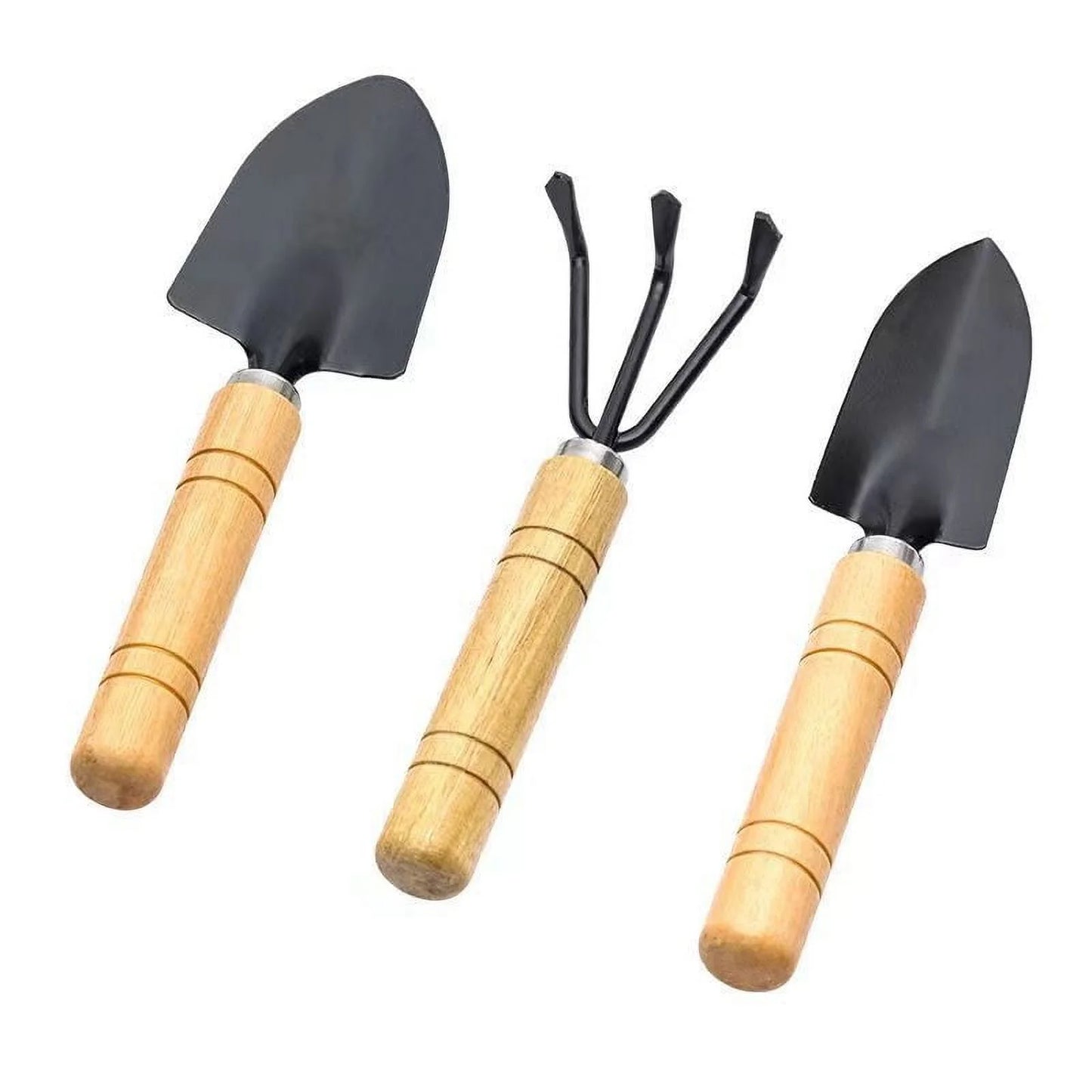 Mini Garden Tool Set, 3 Pieces Portable Mini Gardening Kit Including Hand Shovel, Transplant Shovel, Cultivator Hand Rake with Soft Wood Non-Slip Handle, Iron H