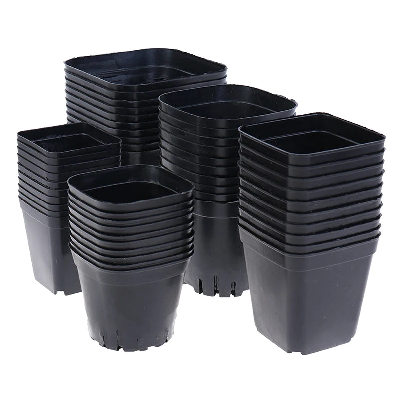 10Pc Black Flower Pots Plastic Pots Small Square Pots for Succulent Plants