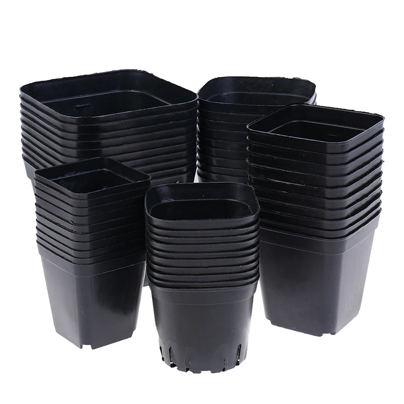 10Pc Black Flower Pots Plastic Pots Small Square Pots for Succulent Plants