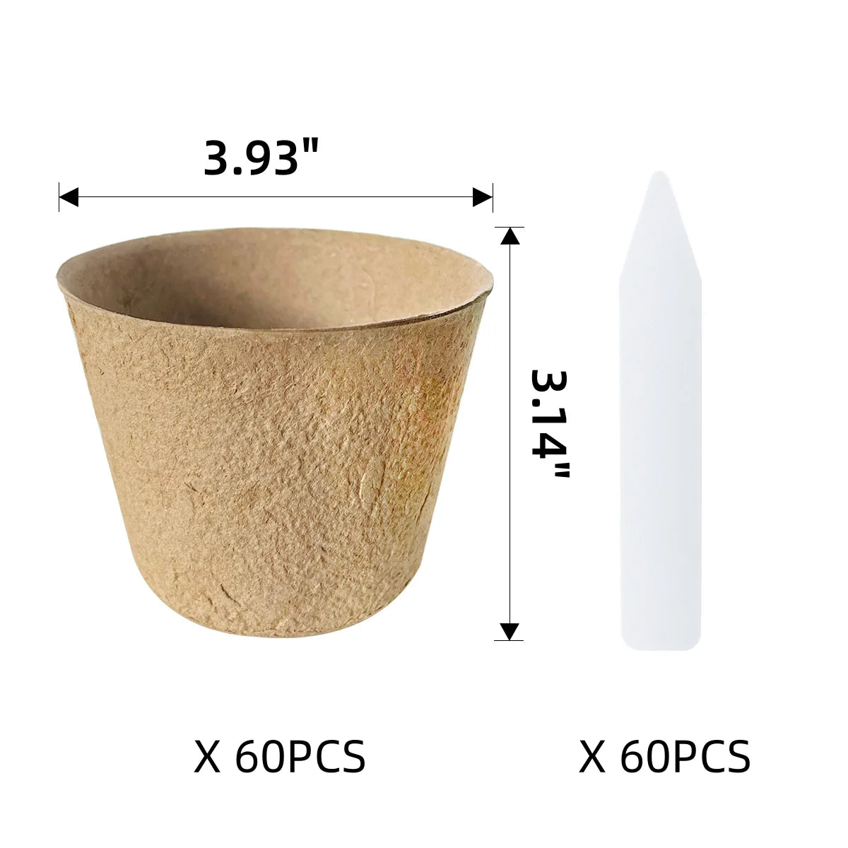Nursery Pots Seedling Pots Biodegradable Plant Pots Peat Pots Small Plant Starter Pots with Drainage Holes round with Plant Labels + 3.93" 60Pcs