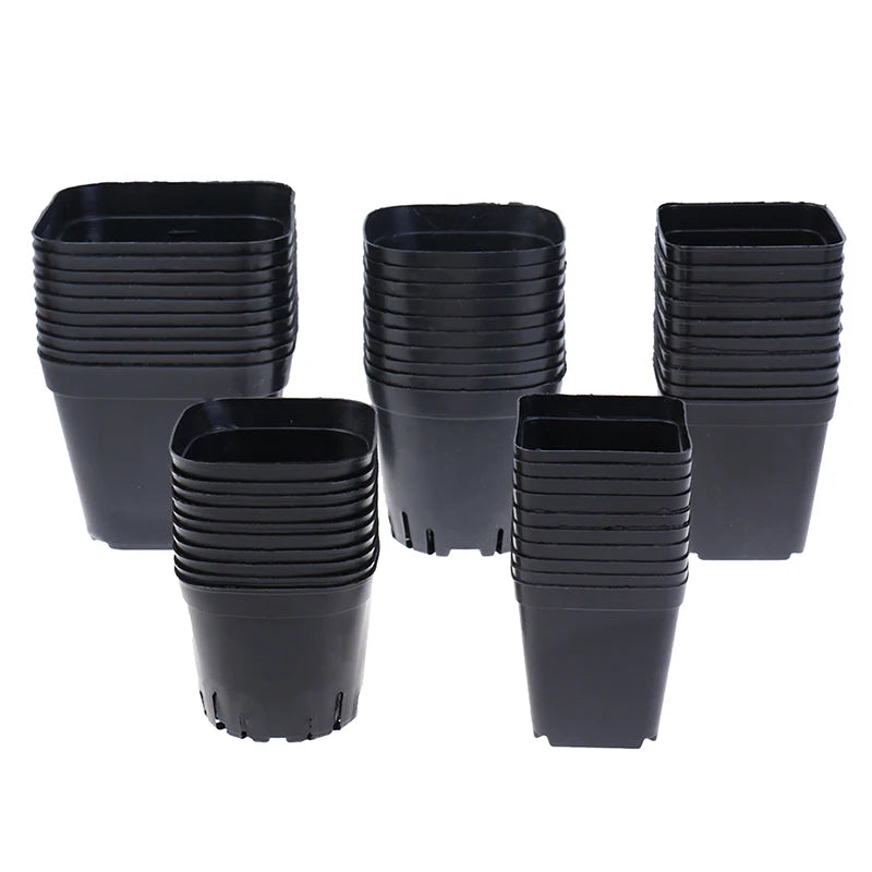 10Pc Black Flower Pots Plastic Pots Small Square Pots for Succulent Plants