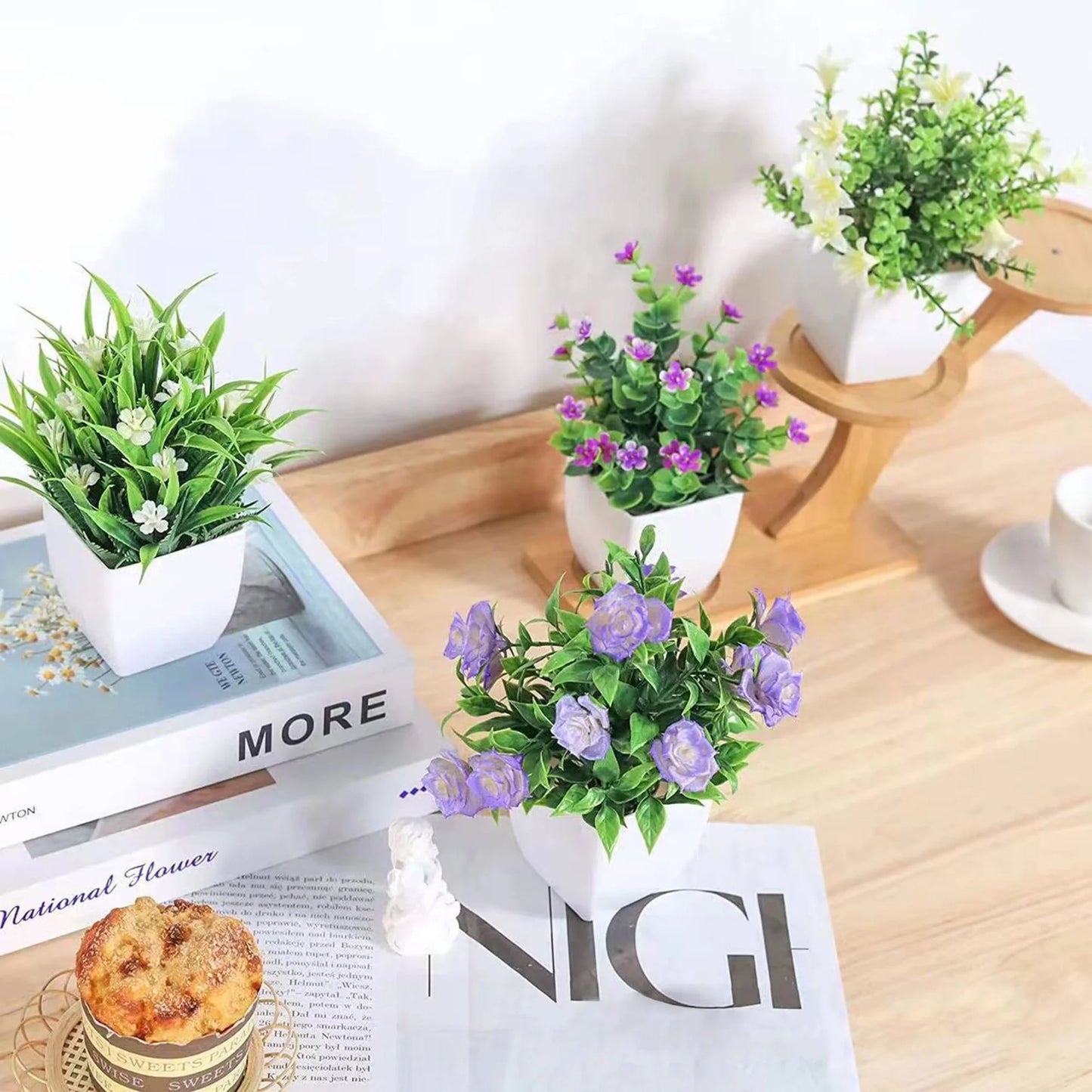 4Pack Mini Simulation Potted Plants Fake Plants with Flower Pot Artificial Greenery for Indoor Home Office Bathroom Farmhouse Decoration