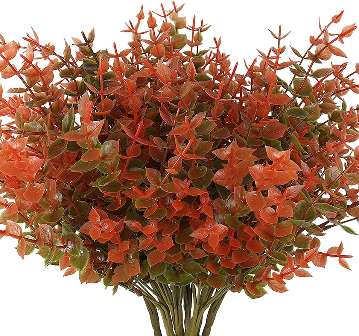 8 Bundles Artificial Fall Flowers No Fade Faux Autumn Plants, Fake Indoor Outdoor Greenery Decorations for Thanksgiving Christmas Wedding Party Home Garden Fireplace Décor(Fall Eucalyptus)