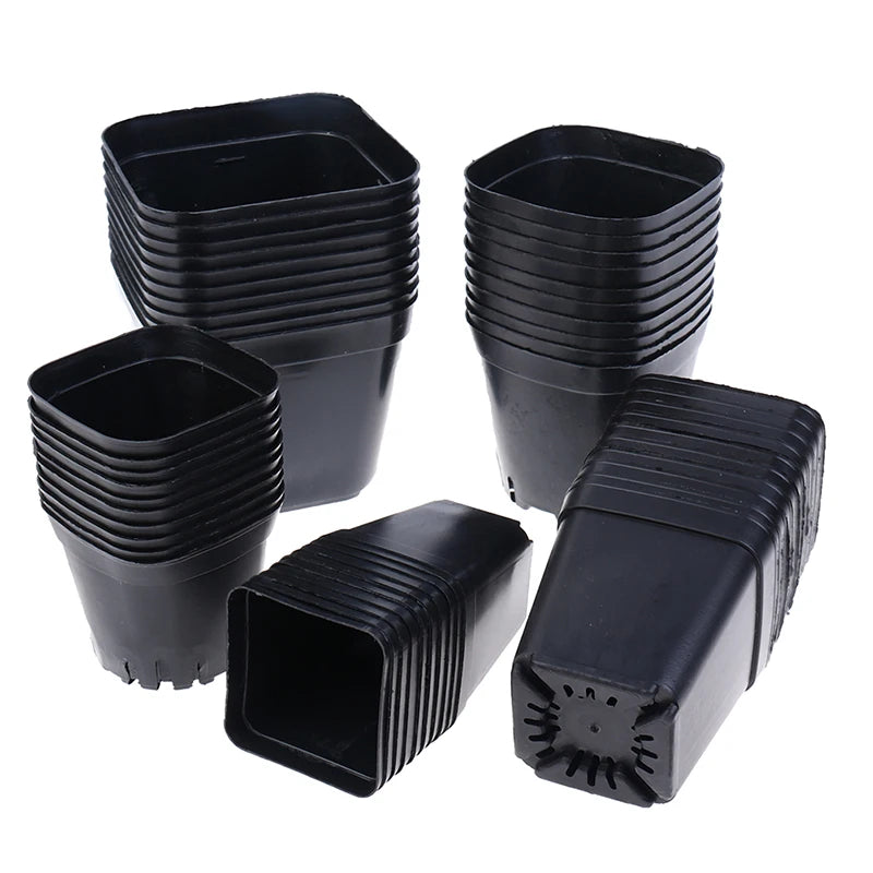 10Pc Black Flower Pots Plastic Pots Small Square Pots for Succulent Plants