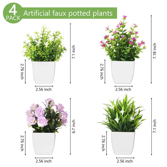 4Pack Mini Simulation Potted Plants Fake Plants with Flower Pot Artificial Greenery for Indoor Home Office Bathroom Farmhouse Decoration