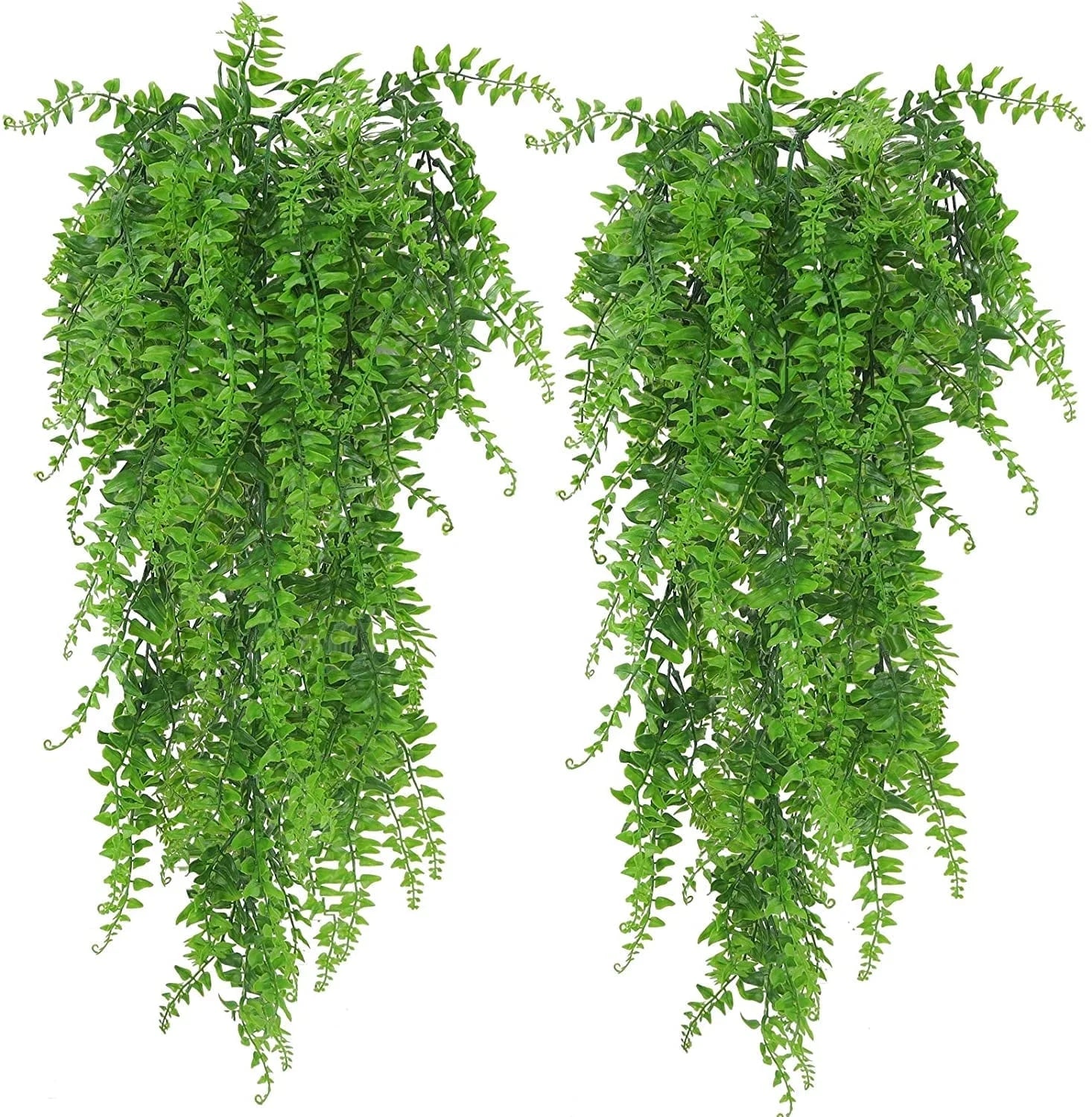 2 Packs Artificial Hanging Plants- Fake Green Leaves Decoration, Faux Foliage Greenery Home Decor