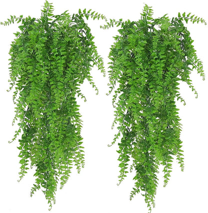 2 Packs Artificial Hanging Plants- Fake Green Leaves Decoration, Faux Foliage Greenery Home Decor
