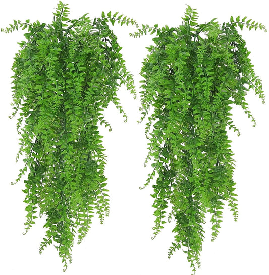2 Packs Artificial Hanging Plants- Fake Green Leaves Decoration, Faux Foliage Greenery Home Decor