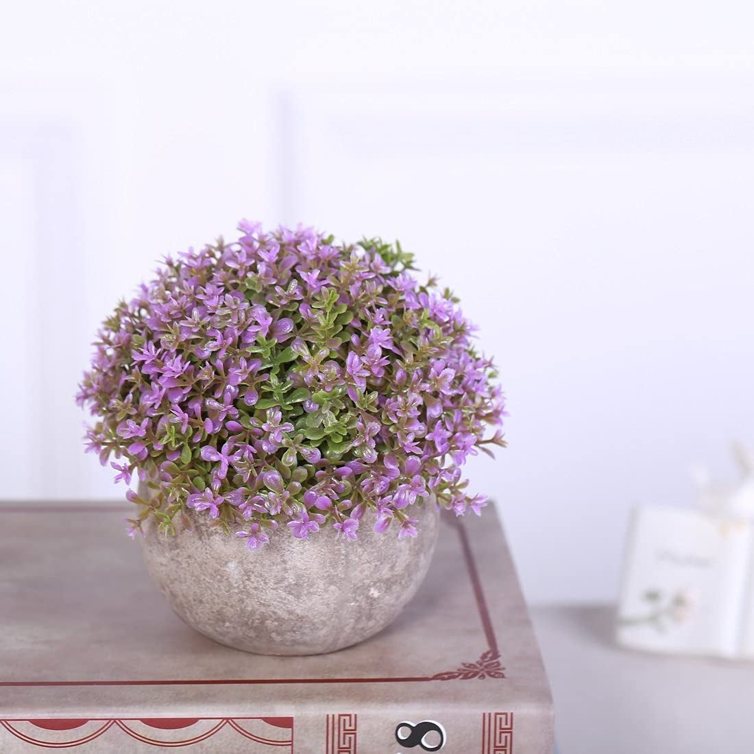 Artificial Plant Potted Mini Fake Plant Decorative Lifelike Flower Green Plants Fake Flowers Small Fake Plants for Home/Office Decor/Desk/Kitchen/Bathroom/Shelves Purple Decor