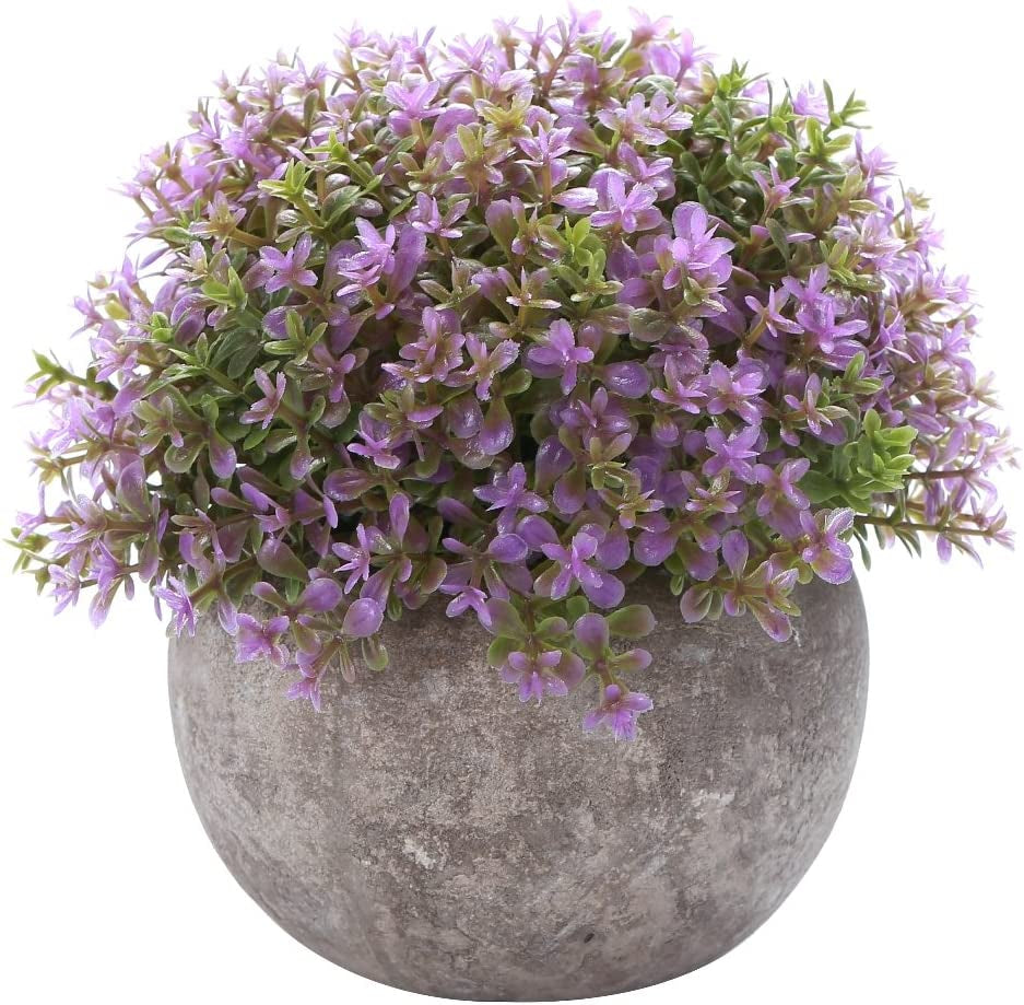 Artificial Plant Potted Mini Fake Plant Decorative Lifelike Flower Green Plants Fake Flowers Small Fake Plants for Home/Office Decor/Desk/Kitchen/Bathroom/Shelves Purple Decor