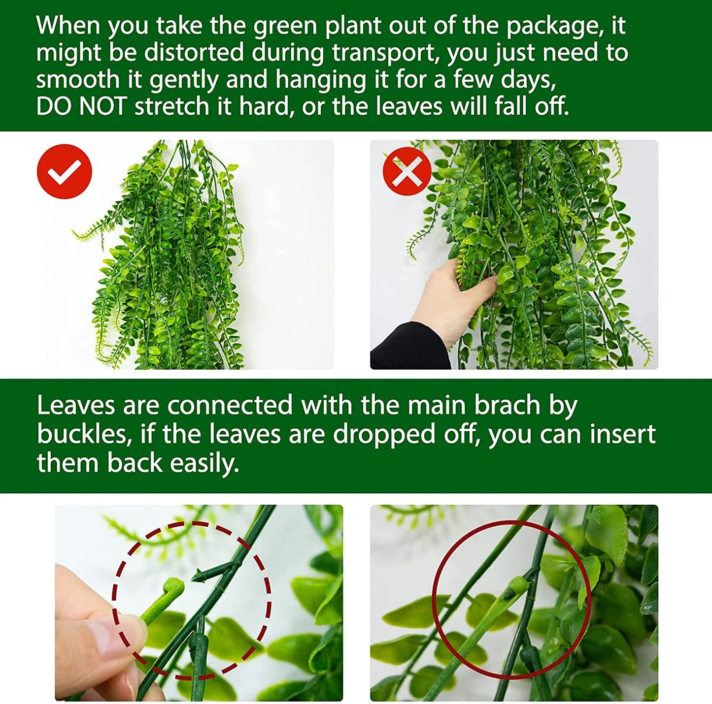 2 Packs Artificial Hanging Plants- Fake Green Leaves Decoration, Faux Foliage Greenery Home Decor