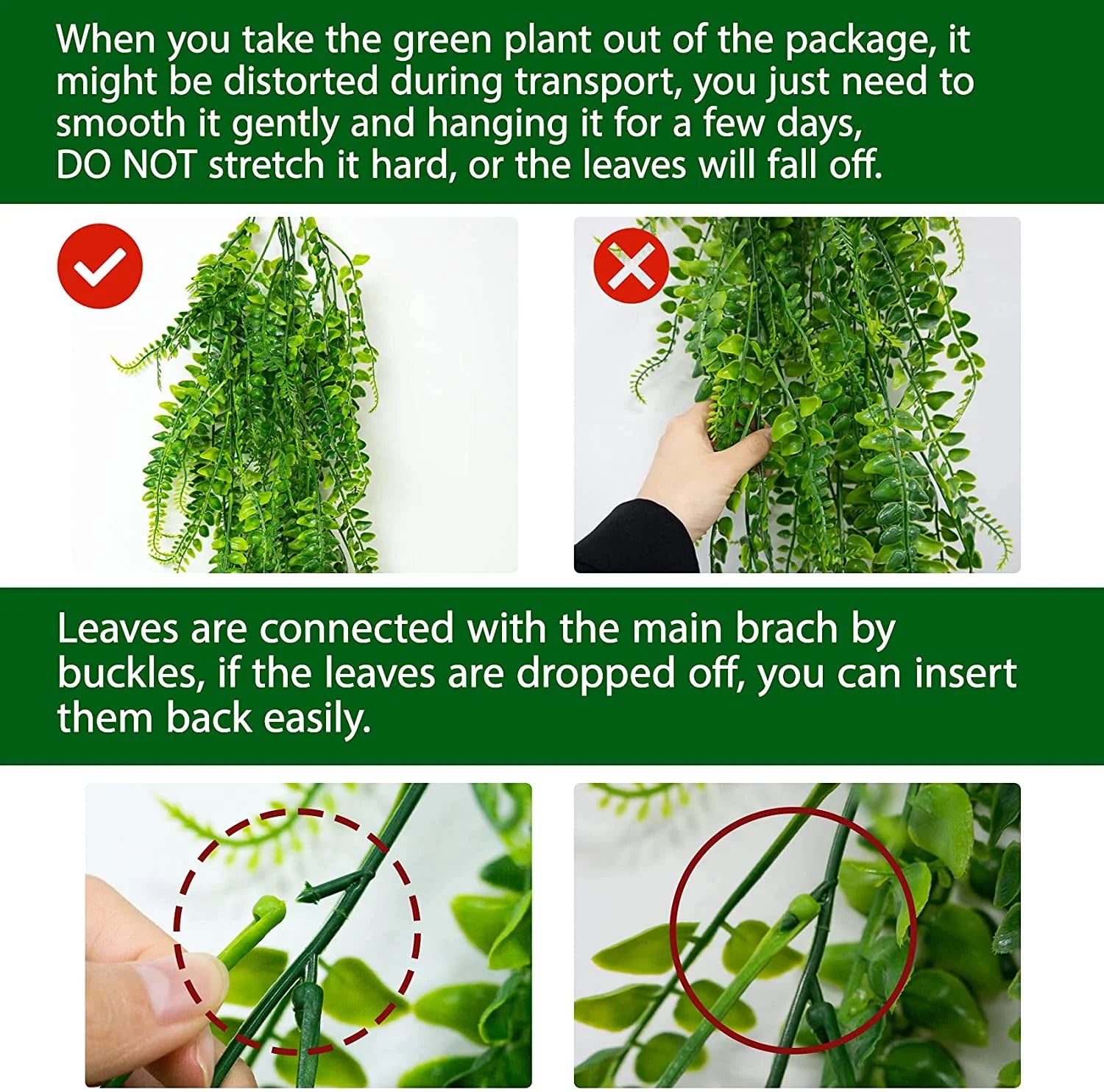2 Packs Artificial Hanging Plants- Fake Green Leaves Decoration, Faux Foliage Greenery Home Decor