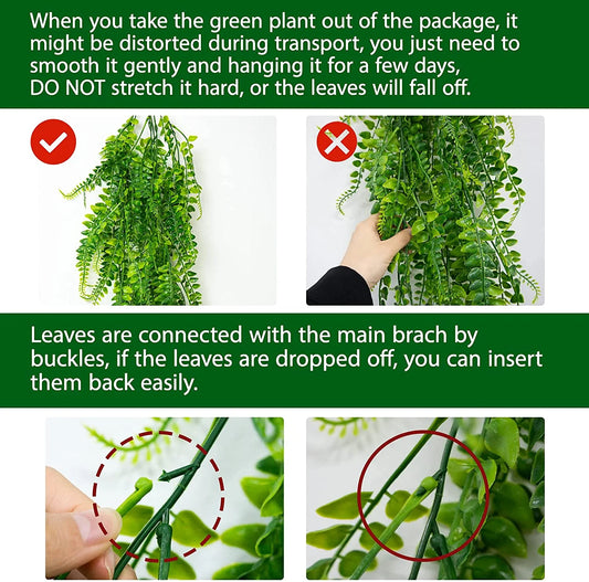 2 Packs Artificial Hanging Plants- Fake Green Leaves Decoration, Faux Foliage Greenery Home Decor