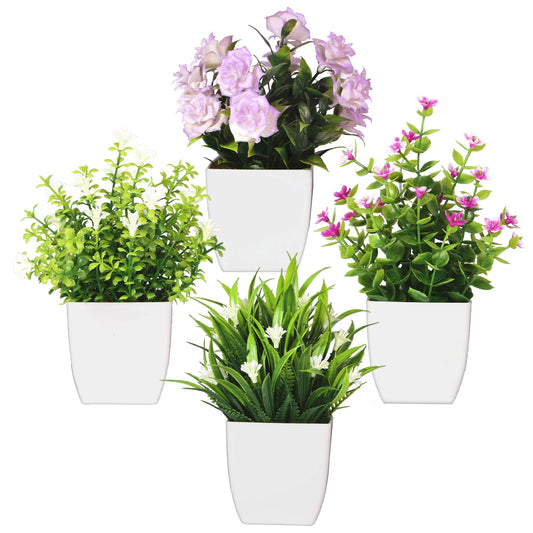 4Pack Mini Simulation Potted Plants Fake Plants with Flower Pot Artificial Greenery for Indoor Home Office Bathroom Farmhouse Decoration