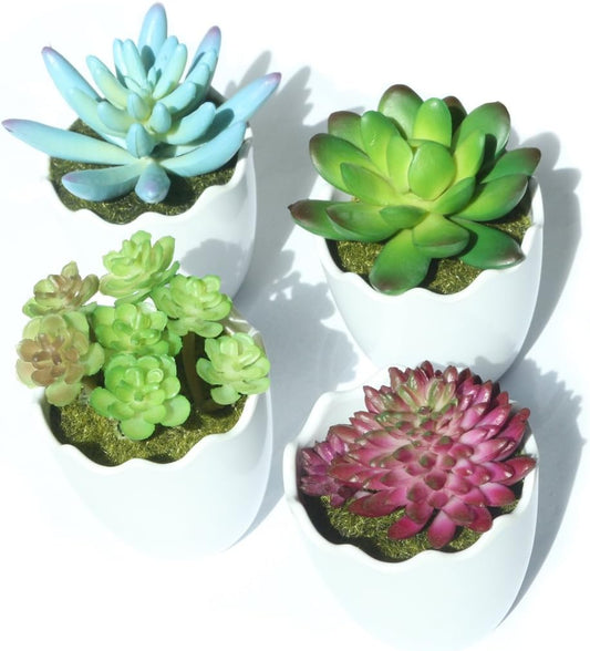 Artificial Succulent Plants Fake Succulents Mini Faux Plants for Home/Office Docor (Resin Pots) …