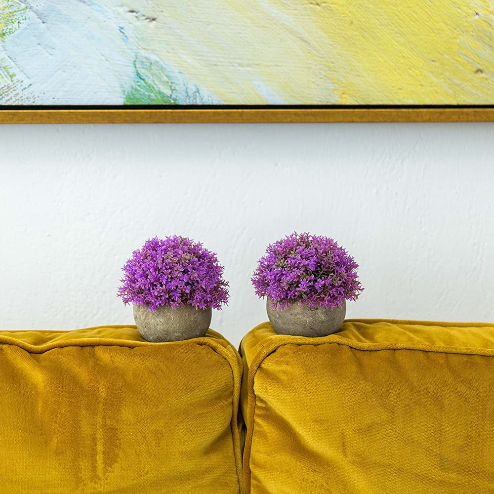 Artificial Plant Potted Mini Fake Plant Decorative Lifelike Flower Green Plants Fake Flowers Small Fake Plants for Home/Office Decor/Desk/Kitchen/Bathroom/Shelves Purple Decor