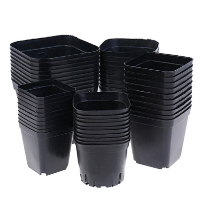 10Pc Black Flower Pots Plastic Pots Small Square Pots for Succulent Plants