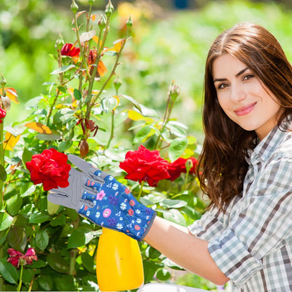 Stylish Blue Leather Gardening Gloves for Women - Thorn Resistant, Protective, Perfect for Outdoor Work and Weeding