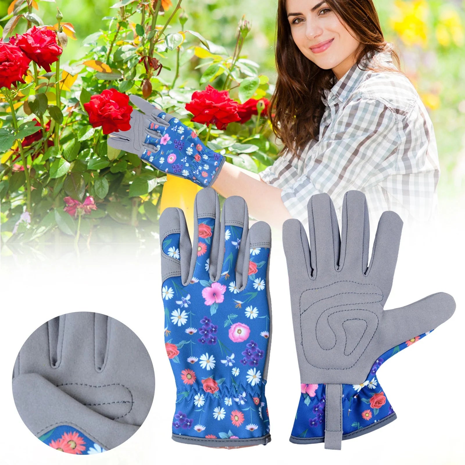 Stylish Blue Leather Gardening Gloves for Women - Thorn Resistant, Protective, Perfect for Outdoor Work and Weeding