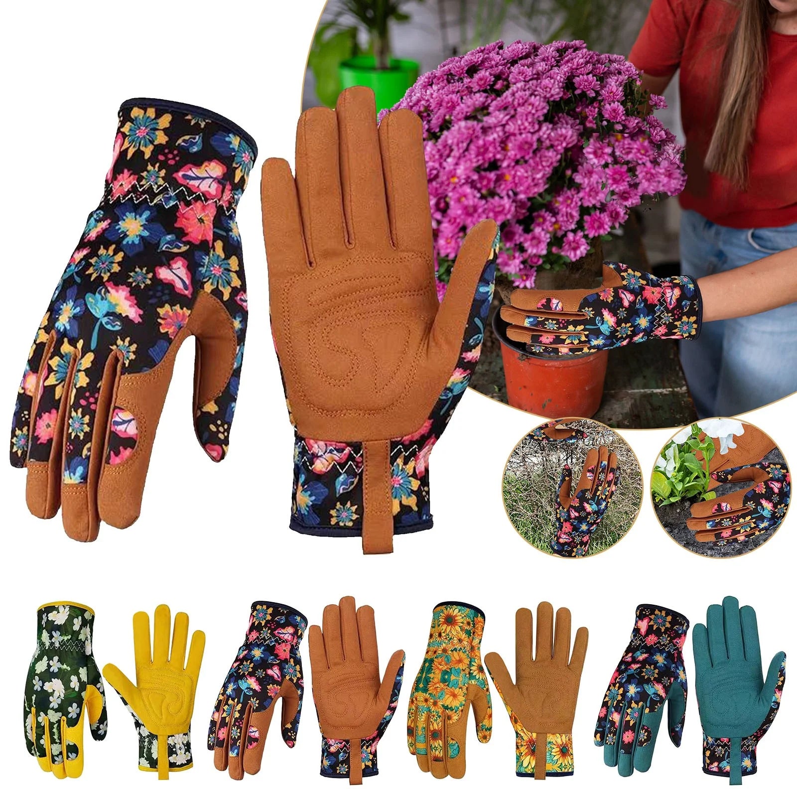 Stylish Blue Leather Gardening Gloves for Women - Thorn Resistant, Protective, Perfect for Outdoor Work and Weeding
