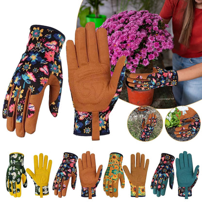 Stylish Blue Leather Gardening Gloves for Women - Thorn Resistant, Protective, Perfect for Outdoor Work and Weeding