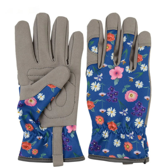 Stylish Blue Leather Gardening Gloves for Women - Thorn Resistant, Protective, Perfect for Outdoor Work and Weeding