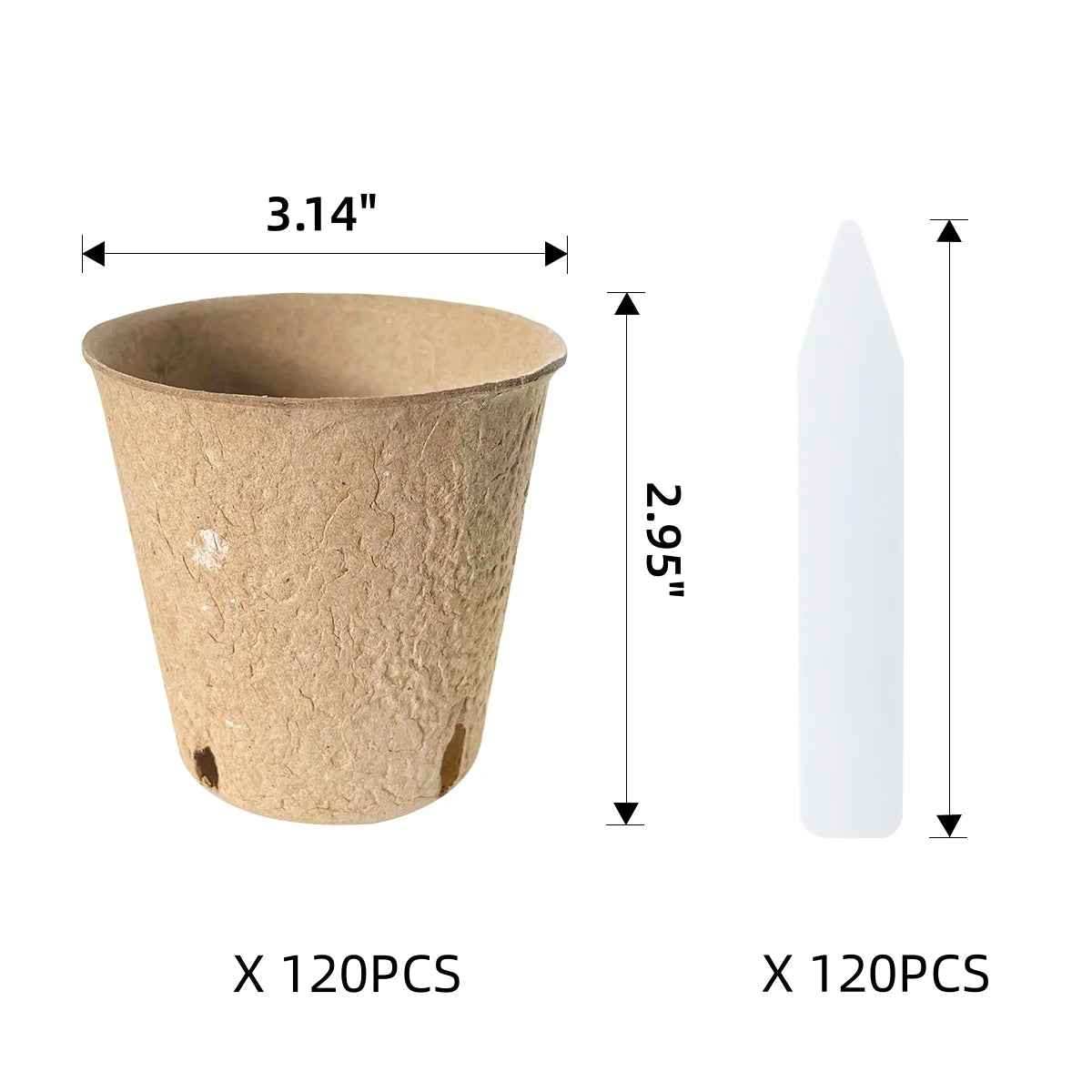 Nursery Pots Seedling Pots Biodegradable Plant Pots Peat Pots Small Plant Starter Pots with Drainage Holes round with Plant Labels 3.15" 120Pcs
