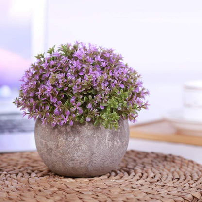 Artificial Plant Potted Mini Fake Plant Decorative Lifelike Flower Green Plants Fake Flowers Small Fake Plants for Home/Office Decor/Desk/Kitchen/Bathroom/Shelves Purple Decor