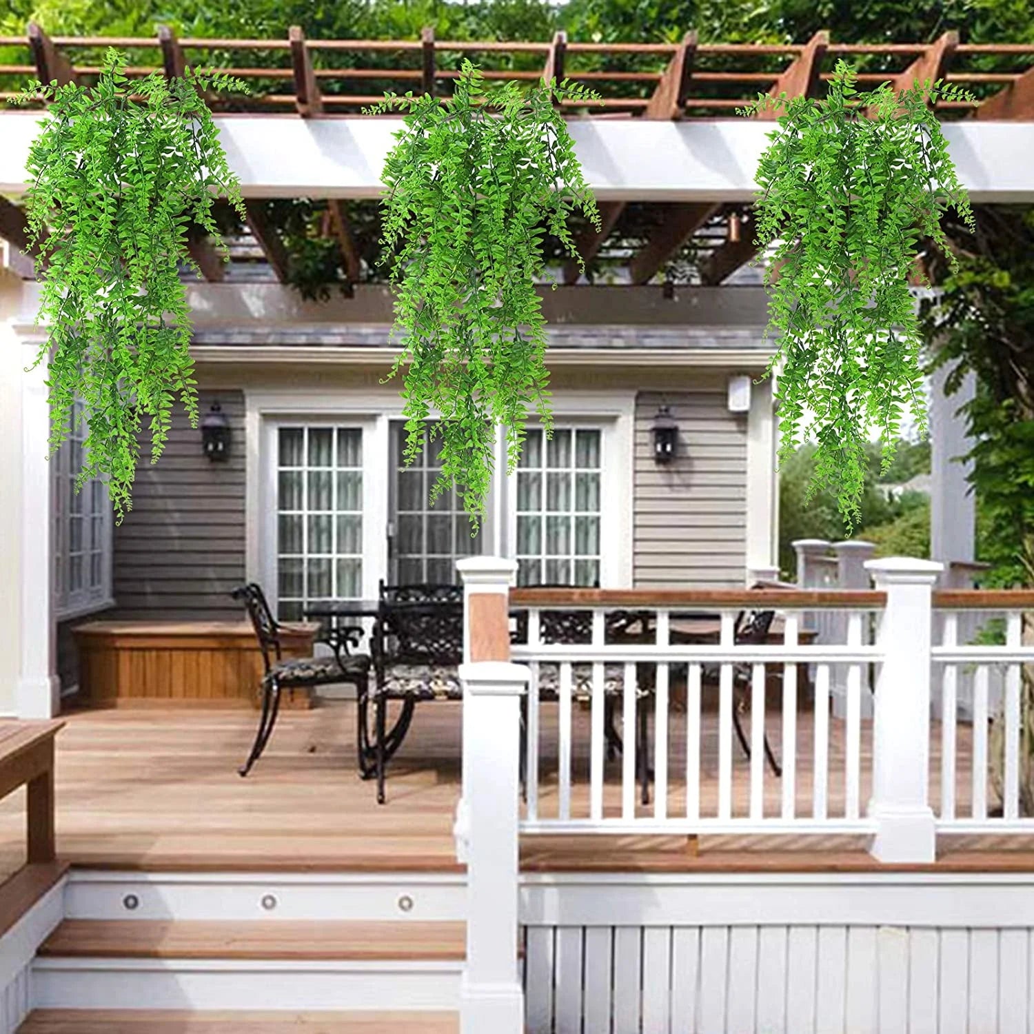 2 Packs Artificial Hanging Plants- Fake Green Leaves Decoration, Faux Foliage Greenery Home Decor