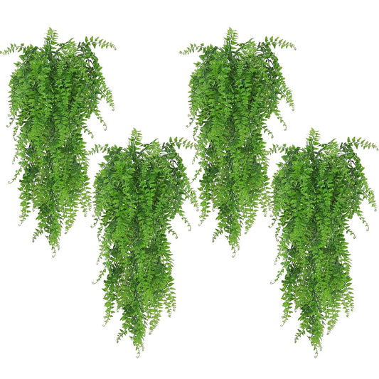Artificial Hanging Plants 4 Pack, Realistic Fake Greenery UV Resistant for Indoor Outdoor Decor for Home