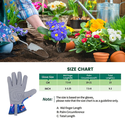 Stylish Blue Leather Gardening Gloves for Women - Thorn Resistant, Protective, Perfect for Outdoor Work and Weeding
